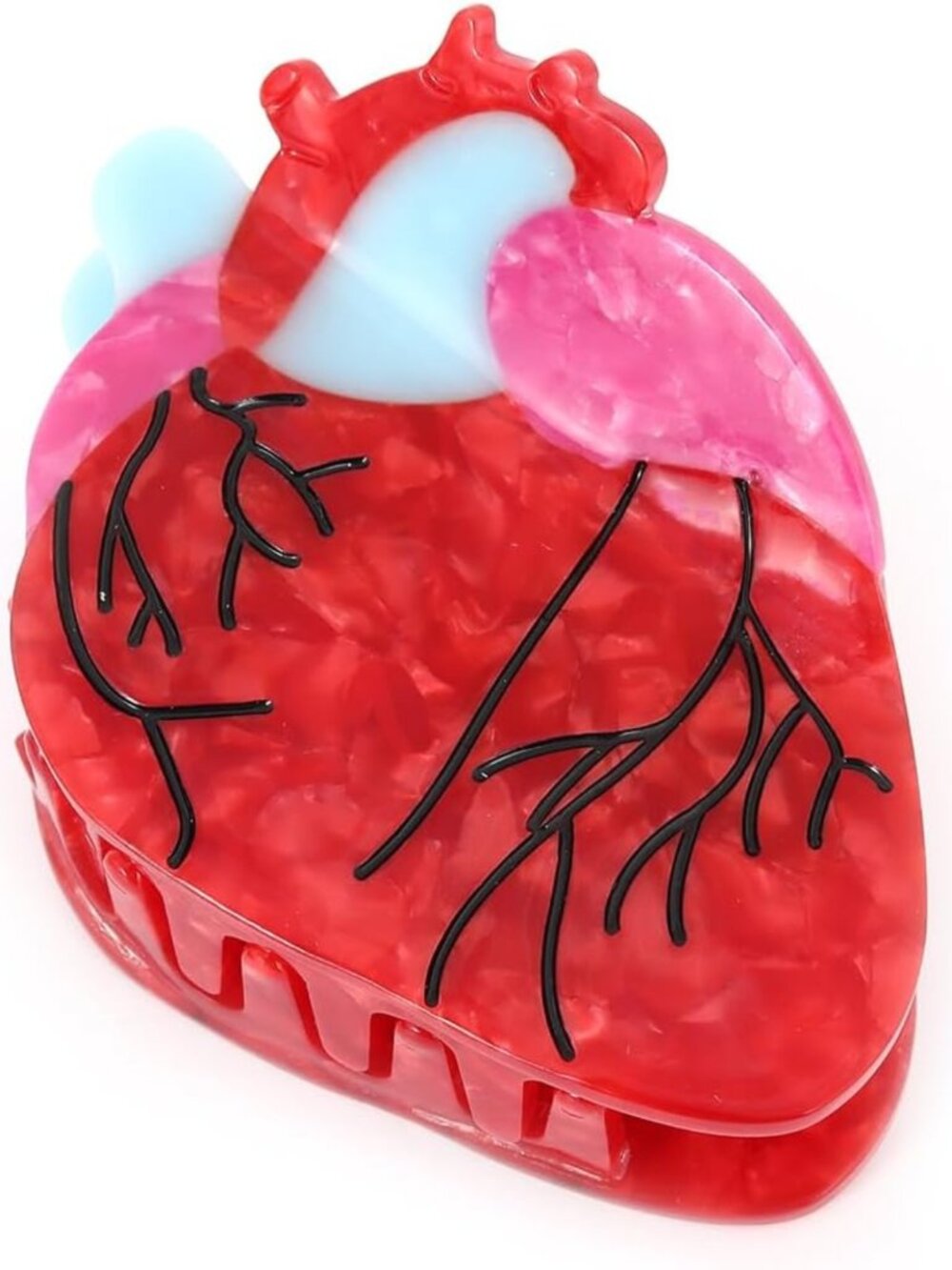 Anatomical Heart Hair Claw Clip - Red & White, Unique Hair Accessory, 1 Piece